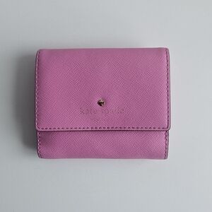 Kate Spade Pink Saffiano Leather Wallet | Compact Bifold | Card Slots & Coin Poc